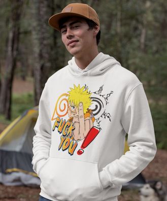 Naruto Shippuden Anime Bio Herren Hoodie FUCK YOU Mittelfinger Ninja