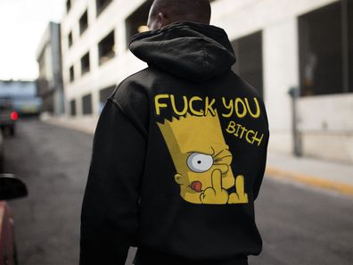 Bart Simpson Bio Herren Hoodie FUCK YOU Mittelfinger Serie Lustig Retro