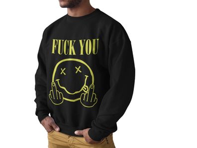 Nirvana Musik Funny Bio Baumwollmischung Herren Sweatshirt Fuck You Mittelfinger