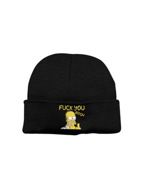 Unisex Lustige Homer Simpson Wintermütze Beanie Fuck You Mittelfinger