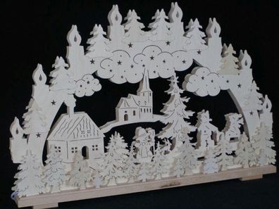 Schwibbogen mit Haus Kirche Schneemann und Beleuchtung BxHxT 70x44x7cm NEU Lichte