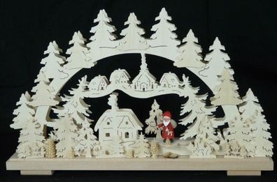 Schwibbogen mit Kirche Weihnachtsmann und Beleuchtung BxHxT 50x31x7cm NEU