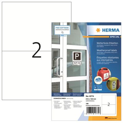 HERMA 10774 160 wetterfeste Etiketten weiß 210,0 x 148,0 mm