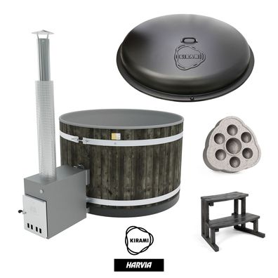 Kirami Breezy M Bundle 2 + Zubehör Coal Black/Grau | Badefass Hot Tub Whirlpool