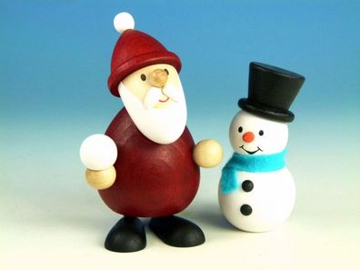 Holzfigur Weihnachtsmann mit Schneemann HxB 9,5x6,5cm NEU Seiffen Erzgebirge