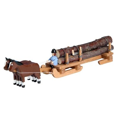 Pferdegespann Langholzschlitten Miniaturgespann Länge 15cm NEU Gespann Fuhrwerk