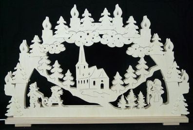 Schwibbogen mit Kirche Schlittenkinder und Beleuchtung BxHxT 70x45x7cm NEU Lichte