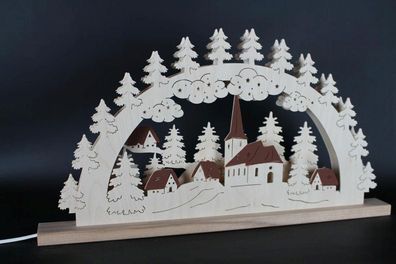 Schwibbogen mit Kirche Dorf und Beleuchtung BxHxT 60x33x6cm NEU Lichterbogen