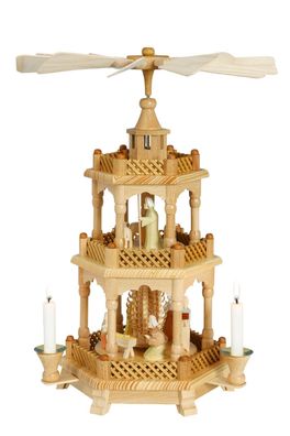 Pyramide Christi Geburt mit Engeln geschnitzt natur BxHxT 30x42x30cm NEU Holz