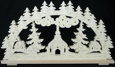 Schwibbogen mit Dorf Kirche Wald und Beleuchtung BxHxT 70x39x7cm NEU Lichterbogen