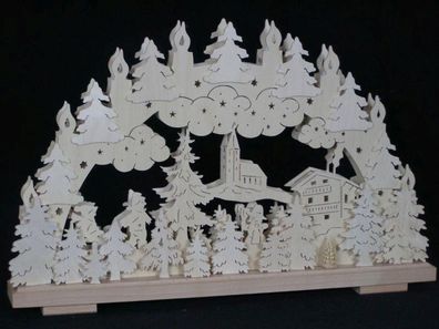 Schwibbogen mit Schneemann Kirche und Beleuchtung BxHxT 50x32x7cm NEU Lichterboge