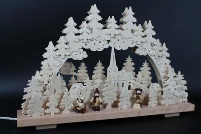 Schwibbogen mit Winterfiguren Kirche und Beleuchtung BxHxT 50x33x10cm NEU