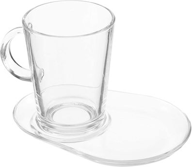 Pasabahce 2x Teeglas mit Glasuntertasse Tribeca 18 cm 38,5 cl, aus Glas, transparent