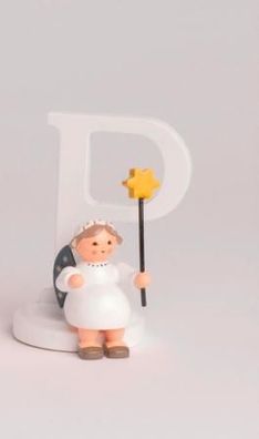 Miniaturfigur Engel mit Buchstabe "P" BxTxH= 5,5x5,5x7cm NEU Holzfigur Winter