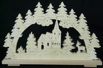 Schwibbogen mit Kirche Wald und Beleuchtung BxHxT 50x31x7cm NEU Lichterbogen Fens