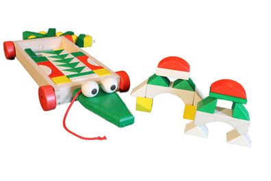 Holzspielzeug Bauwagen Krokodil BxHxT 43,5x4,5x17,5cm NEU Holzbaukasten Mosaik Sp