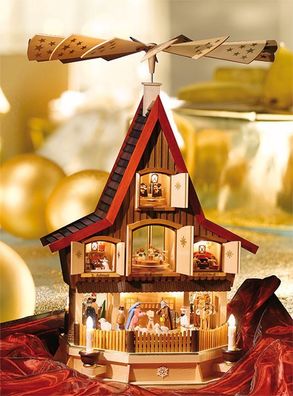 Tischpyramide Adventshaus Christi Geburt elektrisch Höhe= 77cm NEU Holzpyramide T