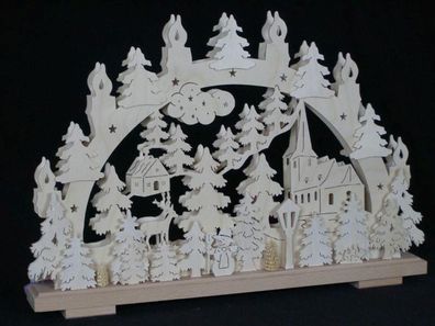 Schwibbogen mit Kirche Häuser und Beleuchtung BxHxT 50x34x7cm NEU Lichterbogen Fe