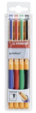 STABILO® 1099/4 Tintenroller - pointVisco - 4er Pack - blau, rot, grün, schwarz