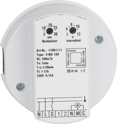 Steuerbaustein EVENES V-NIE100 100m3/h, achlauf, inschaltverz., Intervallbetrieb