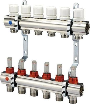 Heizkreisverteiler Evenes Typ M6.2, DN25 (1) Messing, 2 Heizkreise, . Durchflussme