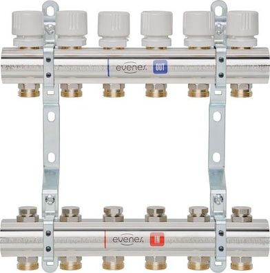 Heizkreisverteiler Evenes Typ M5.4, DN25 (1) Messing, 4 Heizkreise, . Reguliervent
