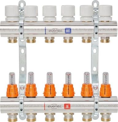 Heizkreisverteiler Evenes Typ M6.10, DN2 5(1) Messing, 10 Heizkreise, . Durchfluss