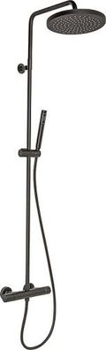 Duschsystem Wand Brausesystem Muun Nero Regenbrause Handbrause mit Thermostat schwarz