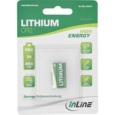 InLine® Lithium High Energy Batterie, CR2, 3V 850mAh, 1er Blister