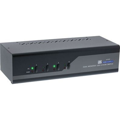 InLine® KVM Desktop Switch, 4-fach, Dual Monitor, Displayport + HDMI, 4K, USB