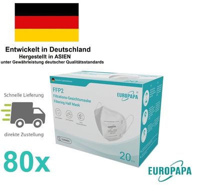80 x FFP2 Maske Atemschutzmaske Weiß Zertifiziert 5-Lagig Mundschutz YH/N95-1