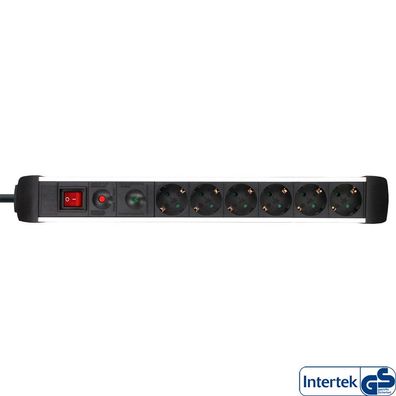 InLine® 16436A Steckdosenleiste, Alu, 6-fach Schutzkontakt, mit Überlast- und