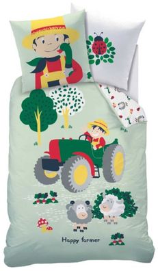 Traktor Bettwäsche Trecker Happy Farmer 135 x 200 cm 80 x 80 cm