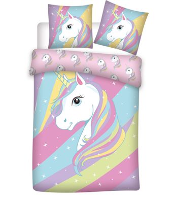 Unicorn Einhorn Mädchen Bettwäsche-Set 135/200 + 80/80 cm 100% Baumwolle