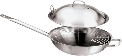 Sambonet 3Ply Serie 2500 Edelstahl satiniert Wok m. Rost u. Deckel P0001-P00006-1252