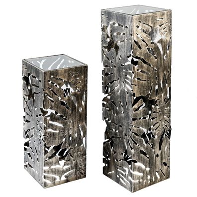 Gilde Säule, "Flora", Blattmotiv, Glas, Metall, bronzefarben, VE 1, L. 27 cm, B