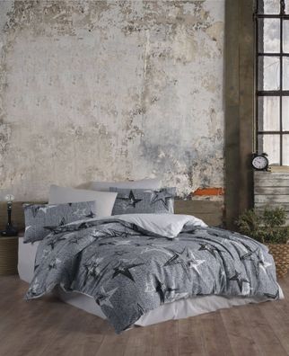 Renforce Wende Bettwäsche grau Sterne 135 x 200 cm 80 x 80 cm