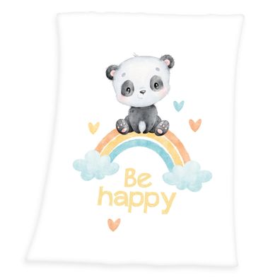 Panda Regenbogen Soft-Peach Flauschdecke 75 x 100 cm