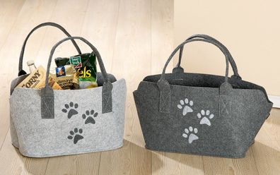 GILDE Tasche, "Pfoten", Hundmotiv, Katzenmotiv, Filz, dunkelgrau, hellgrau, , 2