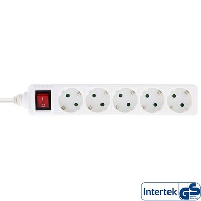 InLine® 16451G Steckdosenleiste, 5-fach Schutzkontakt, mit Schalter, 1,5m, weiß