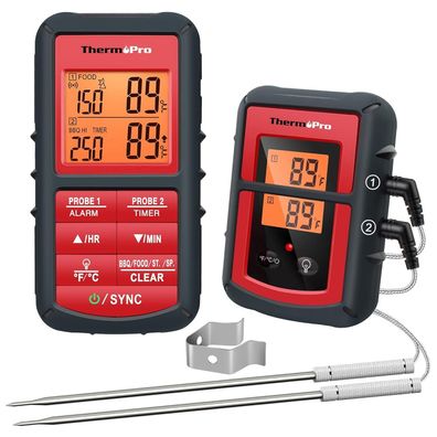 ThermoPro TP08C digitales Küchenthermometer Funk Fleischthermometer mit 2 Sonden