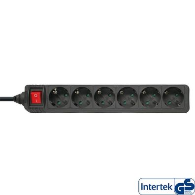 InLine® 16461S Steckdosenleiste, 6-fach Schutzkontakt, mit Schalter, 1,5m, schwarz
