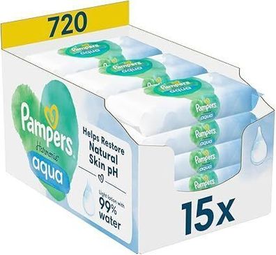 Pampers Harmonie Aqua Feuchttücher 15 Packungen mit jeweils 48 Feuchttüchern