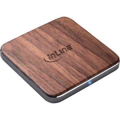 InLine® 33393Y Qi woodcharge, wireless fast charger, Smartphone kabellos laden,