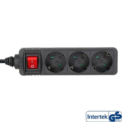 InLine® 16431S Steckdosenleiste, 3-fach Schutzkontakt, mit Schalter, 1,5m, schwarz