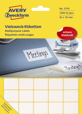 Avery Zweckform® 3318 3318 Universal-Etiketten - 22 x 18 mm, weiß, 1.200 Etiketten