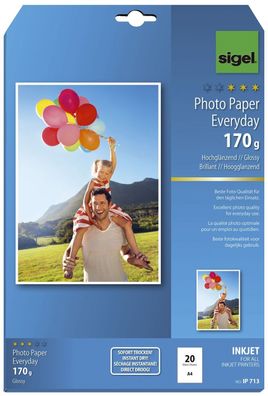 SIGEL IP713 Inkjet Fotopapier Everyday - A4, hochglänzend, 170 g/qm, 20 Blatt