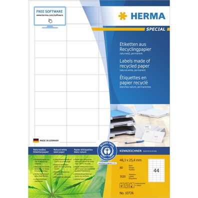 HERMA 10726 HERMA Universal-Etiketten Recycling, 48,3 x 25,4 mm, 80 Bl