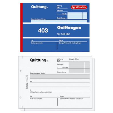 herlitz 886614 Formularbuch "Quittung 403" DIN A6 2 x 50 Blatt