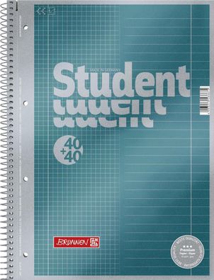 Brunnen 1067174 Collegeblock Premium Student "Duo" A4 40 Blatt kariert, 40 Blatt